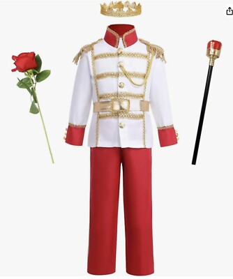 Jungen weiß rot gold Prinz bezauberndes Kostüm mit Rose Alter 8-10 Jahre