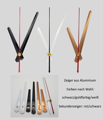 Zeiger Satz 110 mm Alu f. DIY, Wanduhren Uhrzeiger Set 11 cm weiß gold schwarz