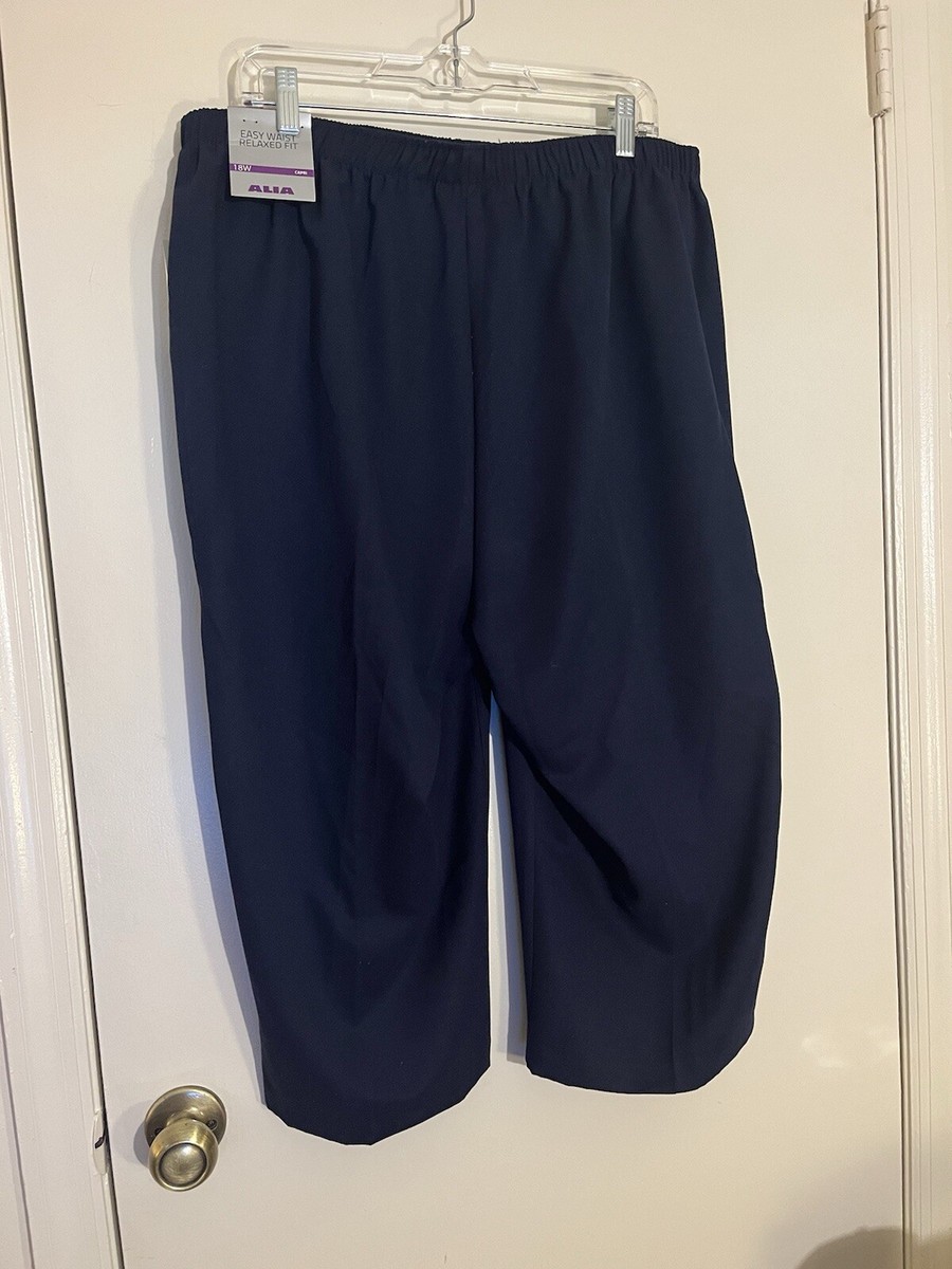 Women's ALIA Plus Navy Capri Pants Side Pockets Elastic Waist