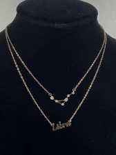 Dainty Rose Gold Pink Tone Libra & Constellation 2 Layer Necklace Whimsical Oct