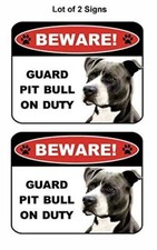 PCSCP 2 Count Beware Guard Pit Bull Black  White on Duty v1 9 inch x 11.5 i