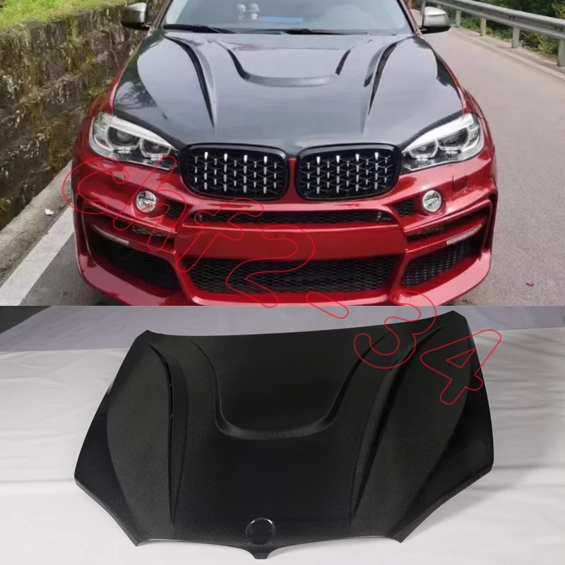 Cubierta de capó ventilada de fibra de carbono real para BMW X5 F15 X6 F16 2014-2018 Foto 2 de 4
