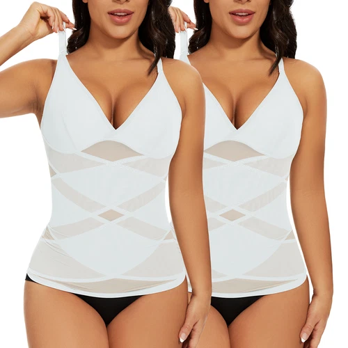 Prendas moldeadoras con cuello en V y sujetador incorporado control de abdomen adelgazante entrenador de cintura EE. UU. para mujeres - Imagen 19 de 25
