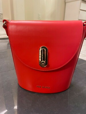 Ted Baker Handbag Lattifa Red Leather Asymmetric Crossbody