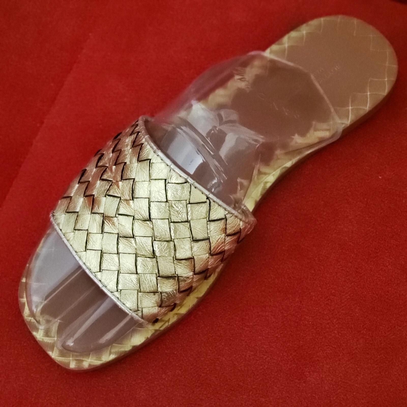 Taglia 10 Sandali donna Bottega Veneta piatti pelle intrecciata slide oro