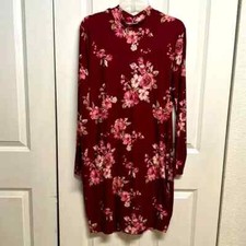 Vestido Rue 21 Borgoña Verde Rosa Estampado Floral Manga Larga Body Con Talla XL