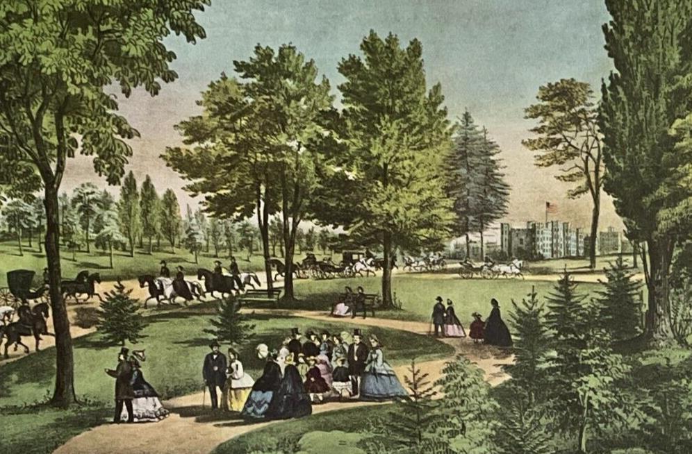 Vintage 1952 Currier & Ives "Central Park, The Drive" Art Print