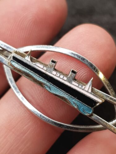 Vintage English Silver Plated Steam Liner Titanic Style Ship Tie Bar Clip