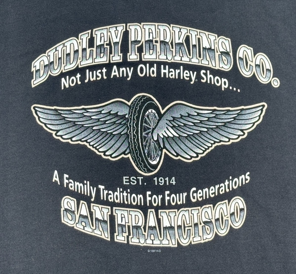 トップス Dudley Perkins Co/Harley-Davidson hoodie Harley Davidson Dudley Perkins Co. San Francisco 1997 Vtg
