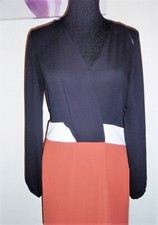 Forever 21 Long Sheer Sleeve Black Cream Brown Casual Short Dress Size S