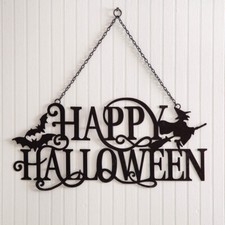 Happy Halloween Sign - Laser Cut Black Painted Metal 23.5" Wide x 1.75" High