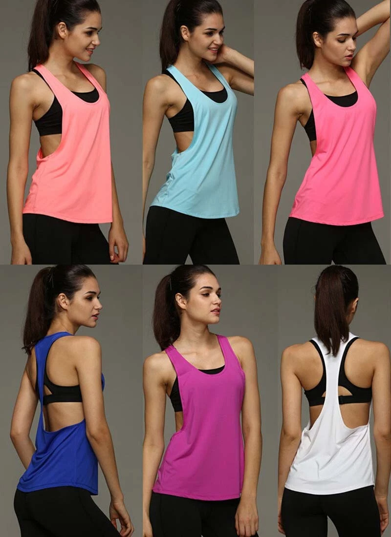 Women's Quick Dry Workout T Shirts Open Back Yoga Gym Clothes