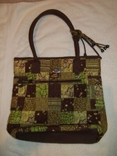 Donna Sharp brown green patchwork quilted hand tote bag purse NWOT
