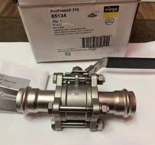 Viega ProPress Stainless Steel 3-Piece Ball Valve (316 FKM) 1" x 1" 85134