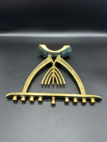 UNIQUE VINTAGE MID CENTRY MODERN MCM SOLID BRASS / BRONZE ENAMEL MENORAH ISRAEL! - Picture 11 of 16