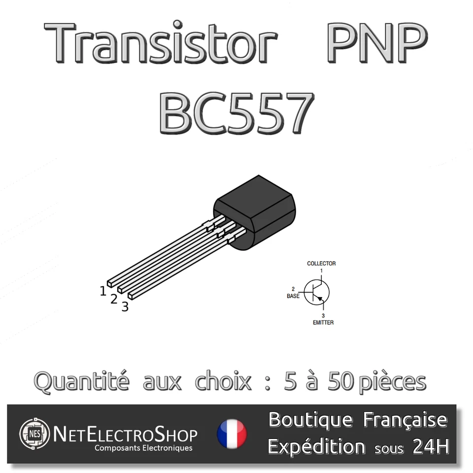 Transistors PNP BC557 - BC557B - 45V - 100mA - TO-92 - Arduino, Rasperry Pi - Bild 1 von 1