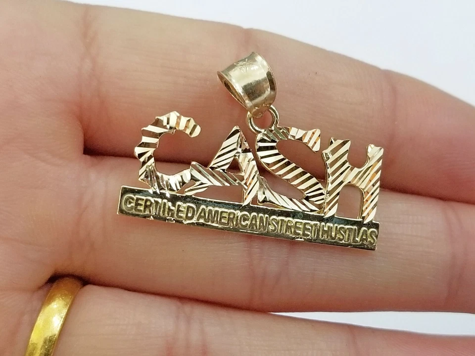 Dije colgante de oro amarillo de 10k Lucky Cash para hombre diseño de corte de diamante Foto 2 de 4