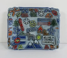 Colorado Trinket Dish Key Holder Blue Ceramic Pottery Souvenir 