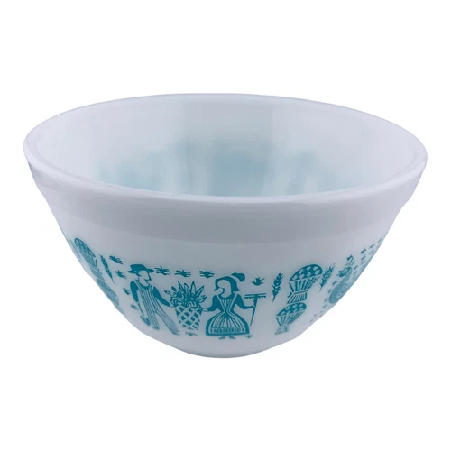 Pyrex Small Mixing Bowl 1.5 PT Amish Butterprint Turquoise White 401 Vintage