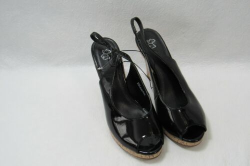 Fashion Bug Shoes Sandals Black Patent Wedge Heels Size 9.5 Women's - Picture 1 of 6
