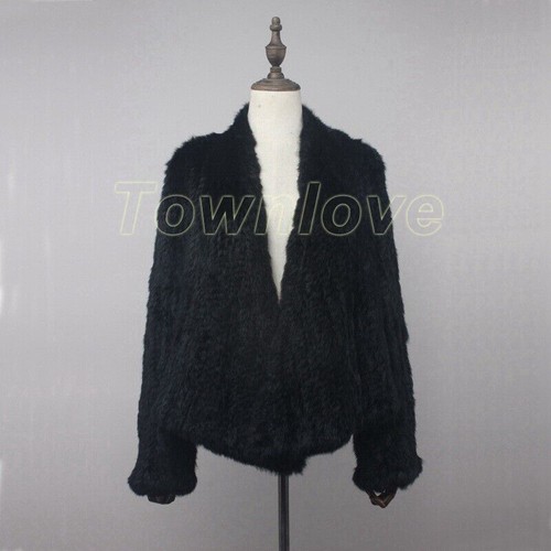 Wome's 100% Real Rabbit Fur Jacket Hand Knitted Casual Short Cardigan Top Coat - Picture 21 of 35