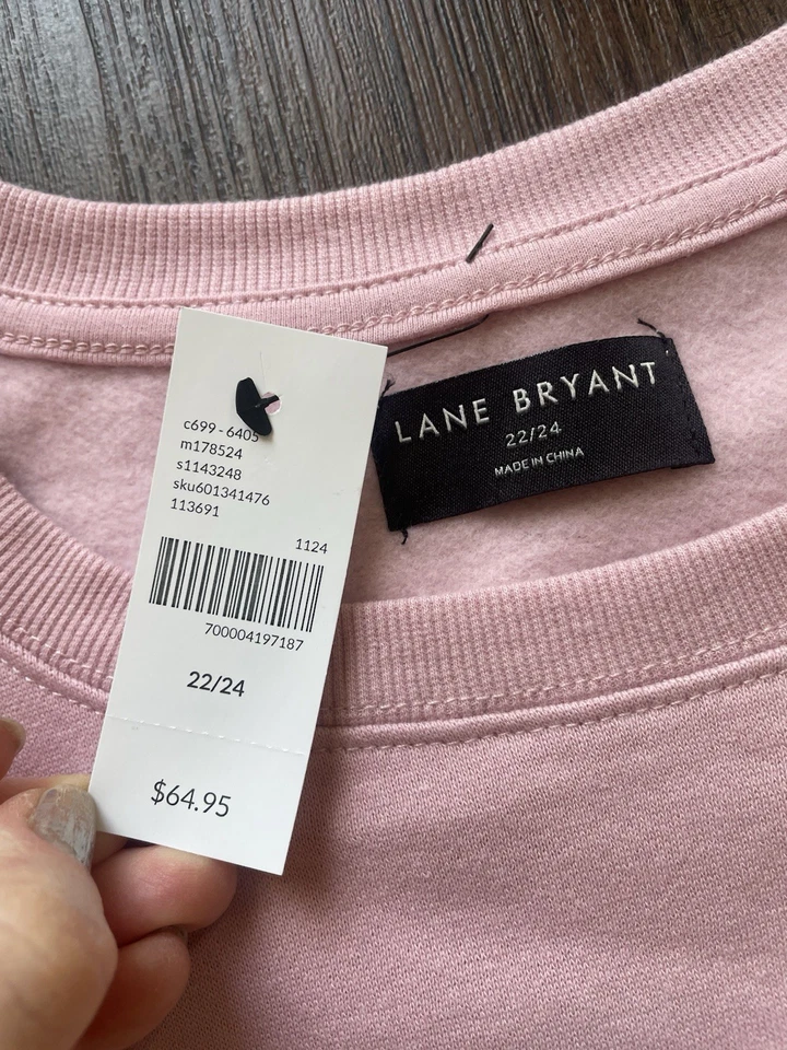 Lane Bryant Embroidered Cozy Season Graphic Side-Slit Pink 2X-3X Sweatshirt NWT - Image 2 of 4