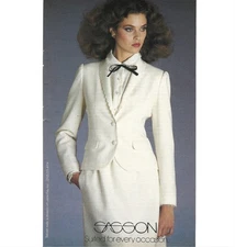 Sasson Fashion Print Ad Vintage 1980s Womens White Suit Advertisement