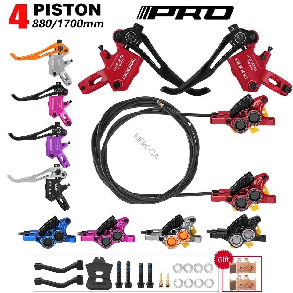 MEROCA IIIPRO R2X4 MTB Bike 4-Pistons Hydraulic Disc Brake Set Front/Rear 880/1700mm