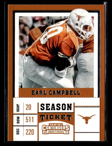 2017 Panini Contenders Draft Picks #32 Earl Campbell Card Texas Longhorns - Picture 1 of 2
