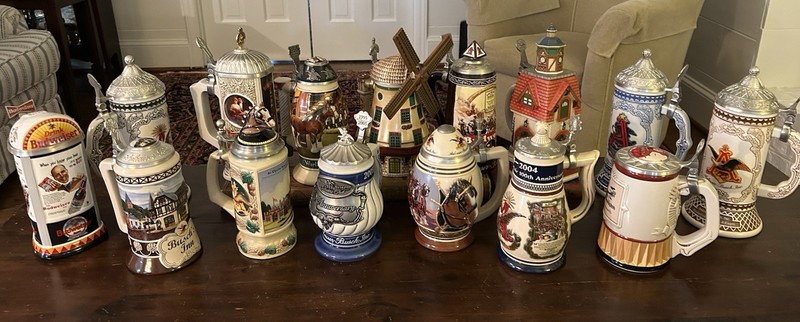 15 Anheuser Busch Collectors Club Members Only / Evolution of  A & Eagle Steins