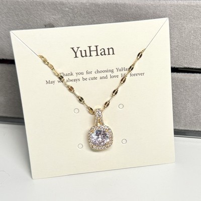Sugar cube zircon pendant and Titanium steel necklace