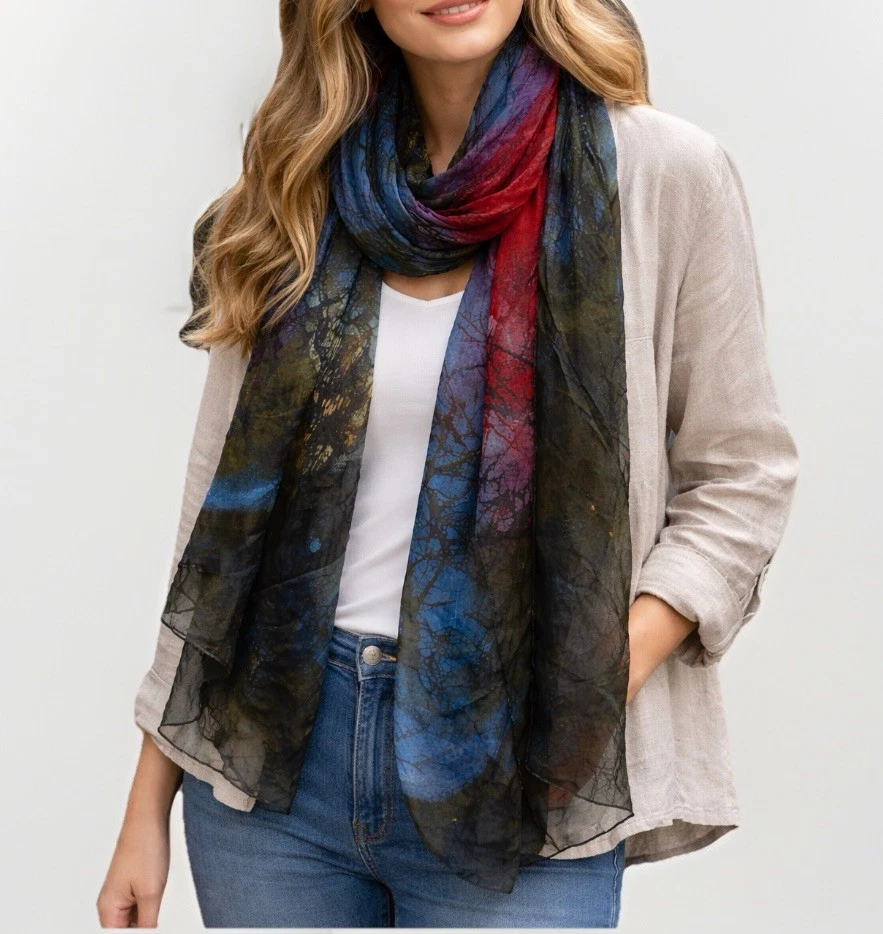 Vivante by VSA Women Scarf Deep Blue Night Trees Oversized NWT 100% Modal