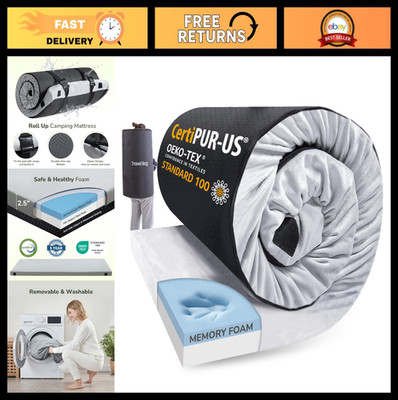 Portable Memory Foam Camping Mattress 2.5'' - Waterproof Roll-Up Cot Pad, Travel