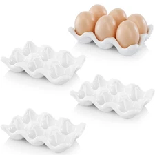 DEAYOU 4 Pack 24 Cups Egg Tray Holders, Porcelain Egg Container for Counterto...