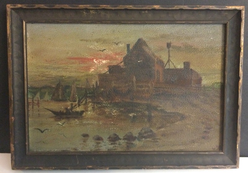 Antique Painting Boats Boathouse Philadelphia PA O'Haras Art Shop - Estate