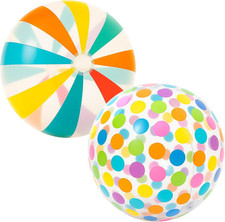 40" Beach Balls 2 Pack - Polka Dot Striped Giant Transparent Inflatable Balls