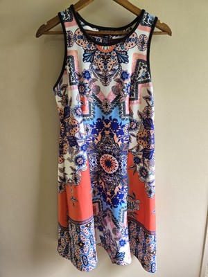 Women's My Michelle 1970's Style  Multicolor Floral Fit & Flare Sleeveless Sz L