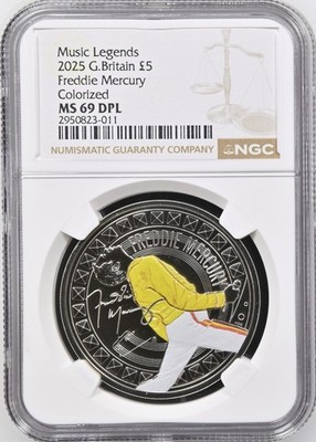 2025 フレディー・マキューリー NGC PF69 イギリス 銀貨 クイーン 2/0 TOP POP - 2025 Great Britain £5 Colorized Freddie Mercury NGC