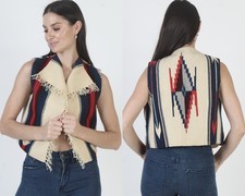Vintage Chimayo Vest Hand Woven Southwestern Native American Blanket Jacket