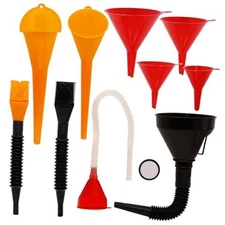 Funnels for Automotive Use Set of 10, Plastic Oil Funnel Set for Gasoline and 