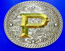Personalized Initial Letter P Western Gold  Silver Color Raised New Belt Buckle