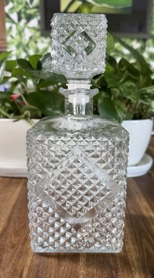 VTG I.W. Harper Diamond Point clear glass decanter,  Anchor Hocking 1950s/1960s