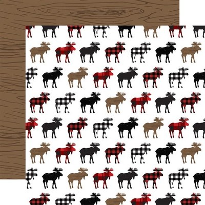 2 Sheets Echo Park Paper LET'S LUMBERJACK 12x12 Cardstock - Moose