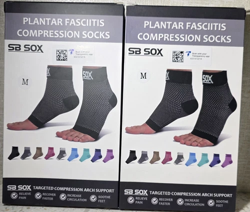 Lot of 2 SB SOX Plantar Fasciitis Compression Socks  Arch Support Low Cut MEDIUM