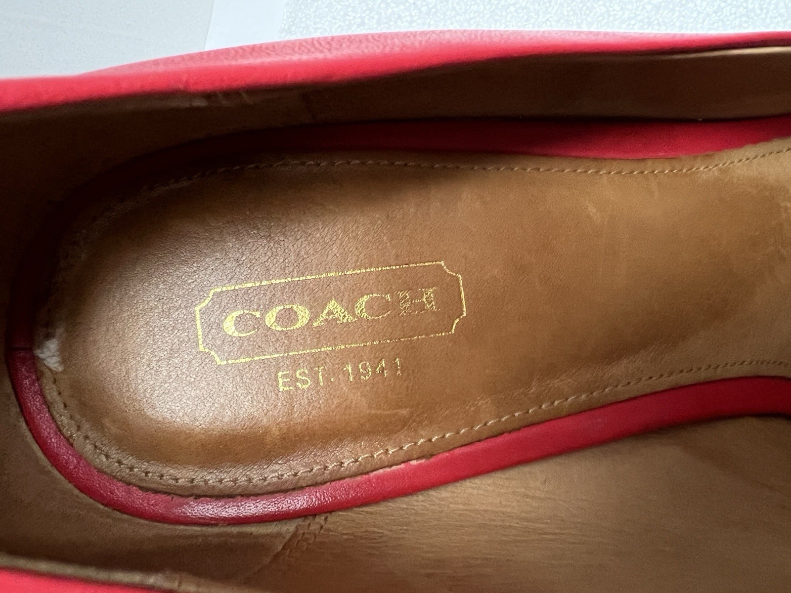 Coach Coral Red Leather Wedge Sandals Sz 10 thumbnail 2