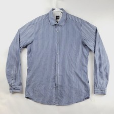 Hugo Boss Shirt Mens Medium Blue White Striped Long Sleeve Regular Fit Button-Up