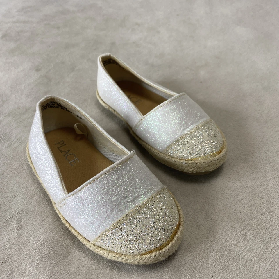The Children's PLACE Toddler Girl Glittery Sparkle Espadrilles White Shoes 5C - Image 2 of 4