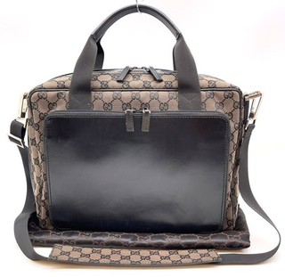 Auth Gucci GG Canvas Leather Brown Black 019.0327 2way Business Bag W/D NS080017
