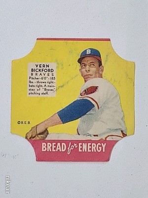1951 Fischers Bread Labels Vern Bickford Braves