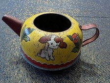 Vintage Ohio Art Tin Toy Teapot Girl Boy Flowers Dog Butterfly 1 Teapot NO LID